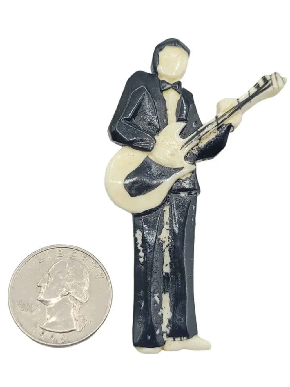 Plastic Guitar Man, Figural In Tuxedo Elvis Pin Brooch
